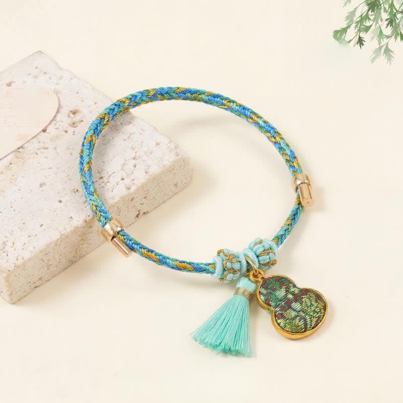 Buddha Stones Five Color Red String Song Brocade Gourd Protection Bracelet - Green (Same Color Tone – Pattern Varies) - image 3