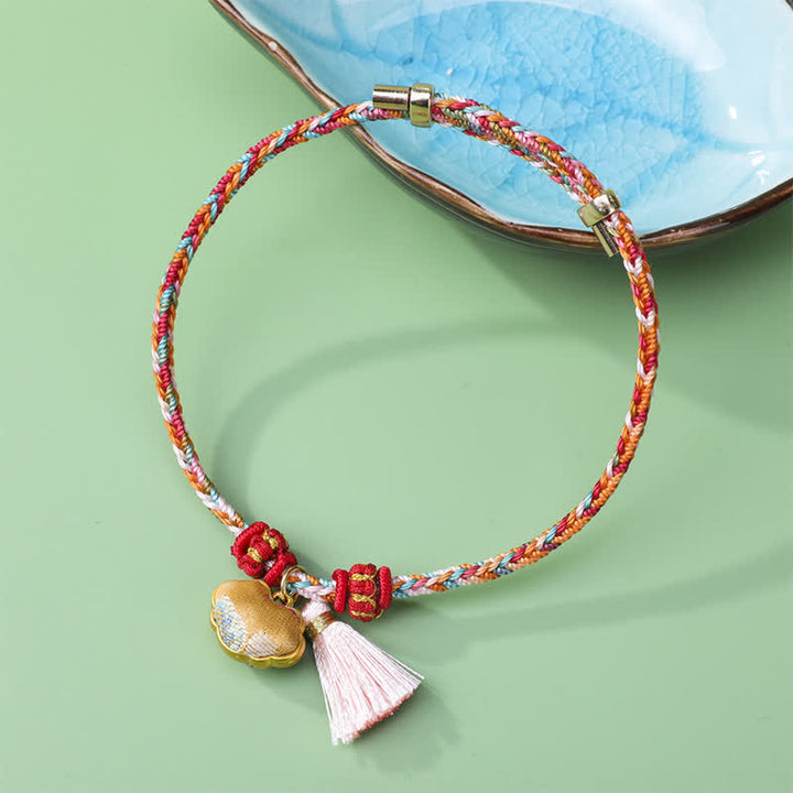 Buddha Stones Braided Five Color Cord Song Brocade Ruyi Scepter Tassel Luck Bracelet - Gold (Same Color Tone – Pattern Varies) - image 2