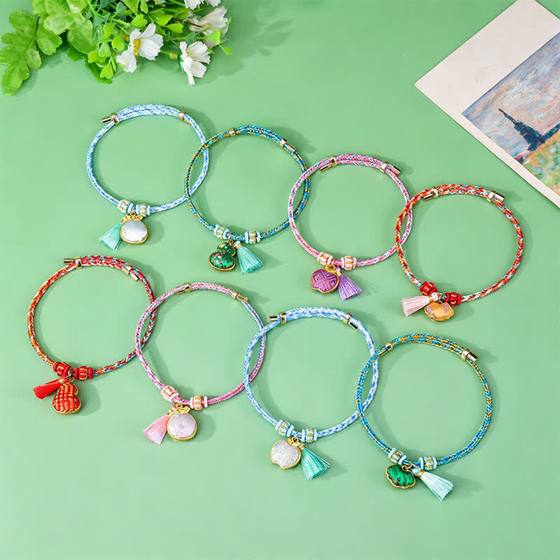 Buddha Stones Braided Five Color Cord Song Brocade Ruyi Scepter Tassel Luck Bracelet - image 6