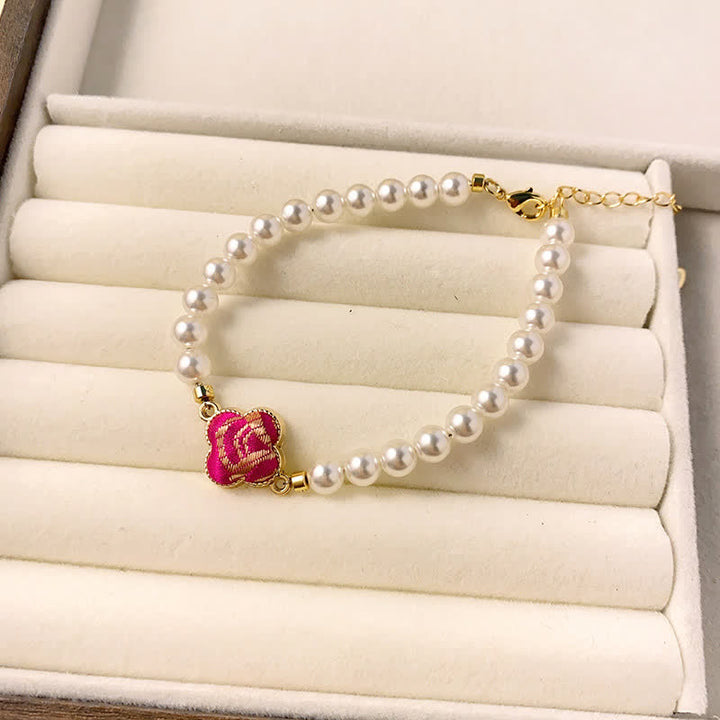 Buddha Stones Pearl Song Brocade Clover Purity New Chinese Bracelet - Plum Red(Same Color Tone – Pattern Varies) - image 4
