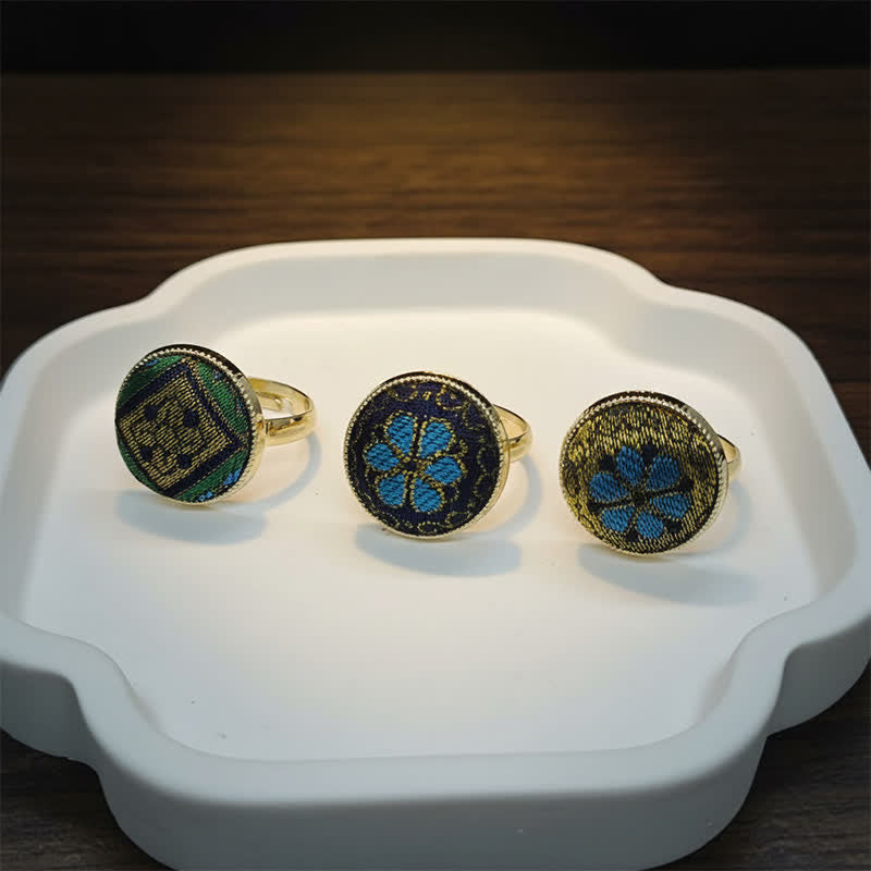 Buddha Stones Handmade Song Brocade Floral Pattern Blessing Adjustable Round Ring - image 9
