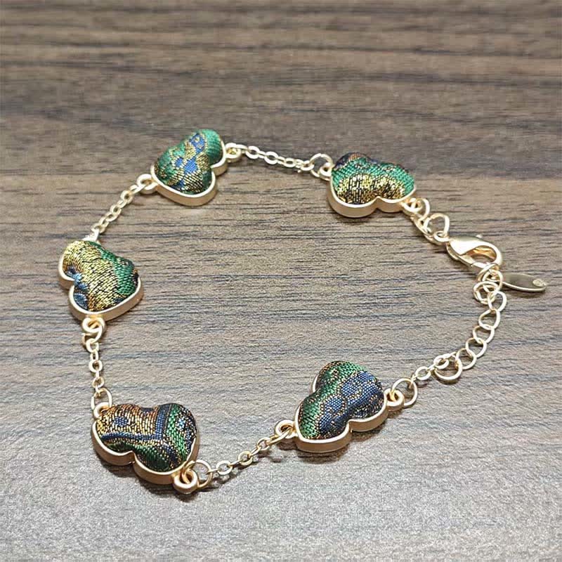Buddha Stones Song Brocade Gourd Water Ripples Good Fortune Chinese Vintage Bracelet - Green (Same Color Tone – Pattern Varies) - image 6