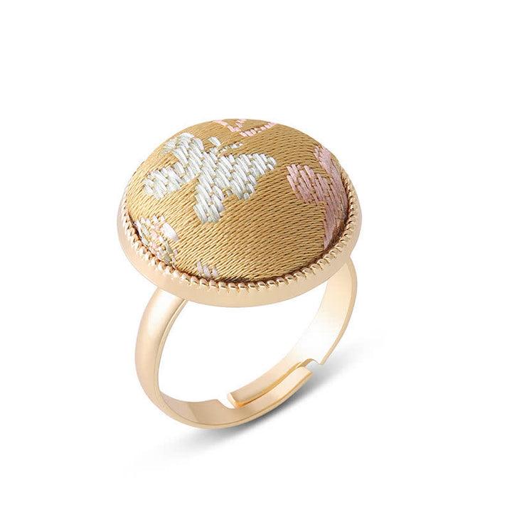 Buddha Stones Song Brocade Embroidered Round Elegance Ring - Champagne Gold(Same Color Tone – Pattern Varies) - image 21