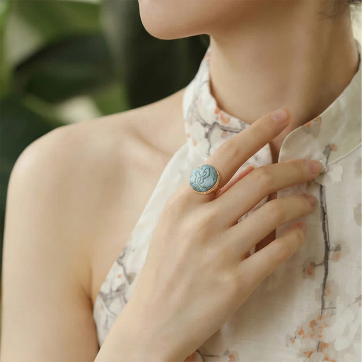 Buddha Stones Song Brocade Embroidered Round Elegance Ring - image 14