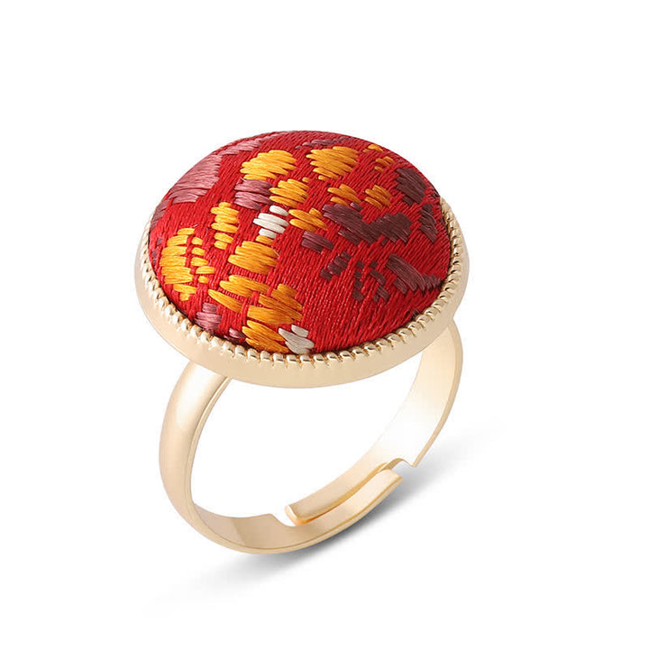 Buddha Stones Song Brocade Embroidered Round Elegance Ring - Red(Same Color Tone – Pattern Varies) - image 16