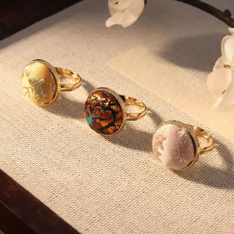 Buddha Stones Song Brocade Embroidered Round Elegance Ring - image 25
