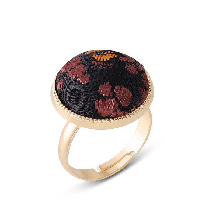 Buddha Stones Song Brocade Embroidered Round Elegance Ring - Black(Same Color Tone – Pattern Varies) - image 15
