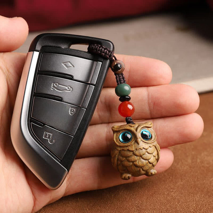 Buddha Stones Green Sandalwood Owl Serenity Hand Carved Braided Keychains - image 3