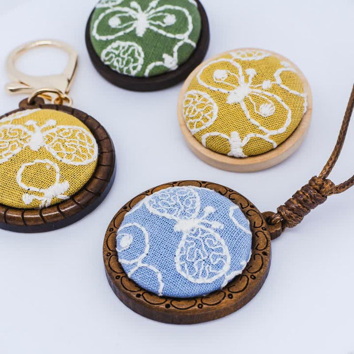 Buddha Stones Wooden Hand Carved Embroidered Flower Butterfly Grounding Round Necklace - image 14