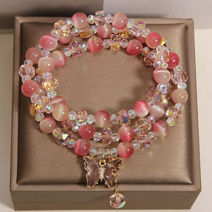 Buddha Stones Peach Cat's Eye Butterfly Love Triple Wrap Faceted Bracelet - image 7