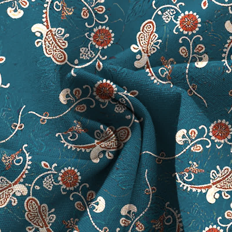 Buddha Stones Cotton Linen Bohemian Floral Pattern Women's Elastic Waist Wide Leg Pants With Pockets - image 4