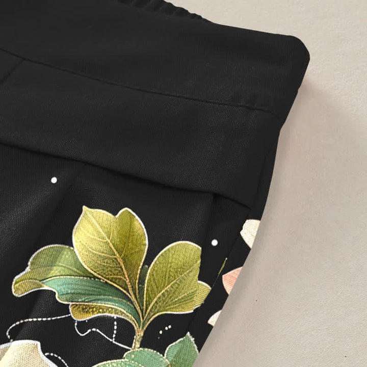Buddha Stones Cotton Linen Lotus Koi Wave Pattern Women's Elastic Waist Wide Leg Pants With Pockets - image 3