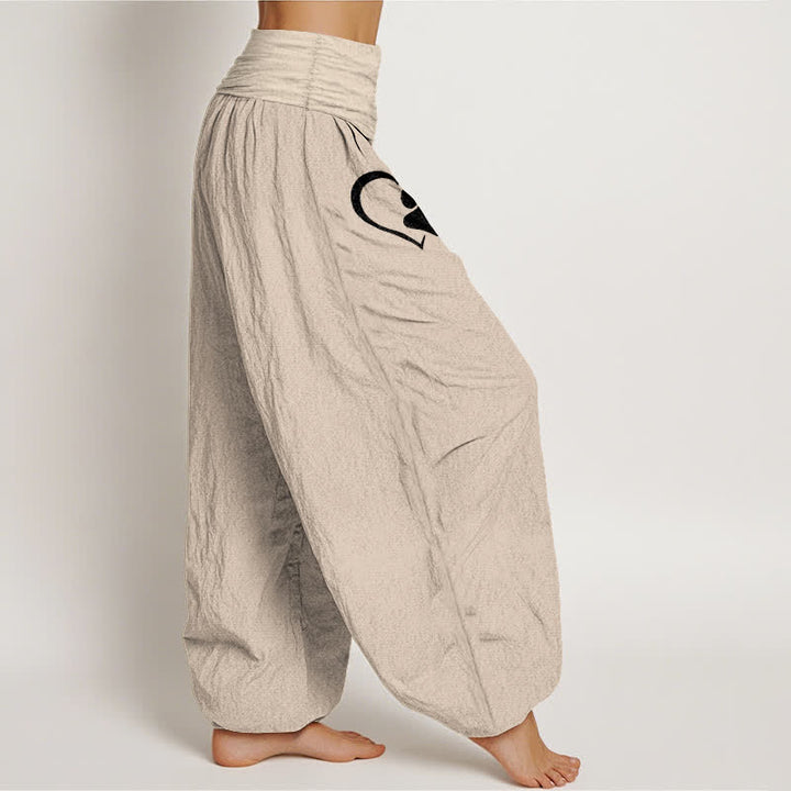 Buddha Stones Pure Cotton Heart Paw Print Pattern Women's Elastic Waist Harem Pants - image 16