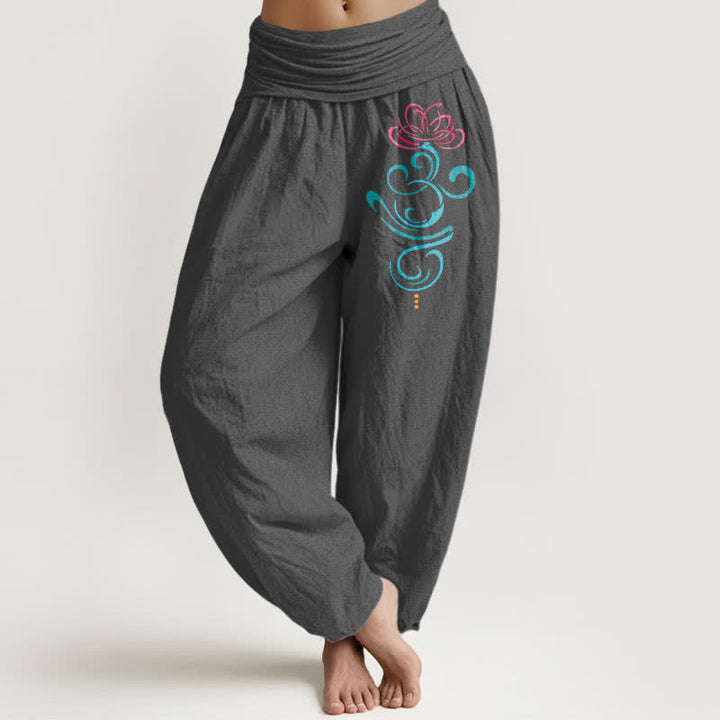 Buddha Stones Pure Cotton Lotus Vine Pattern Women's Elastic Waist Harem Pants - DimGray - US16，UK/AU20，EU48 (3XL) - image 8