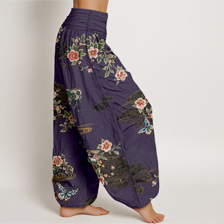 Buddha Stones Pure Cotton Floral Butterfly Pattern Women's Elastic Waist Harem Pants - image 10
