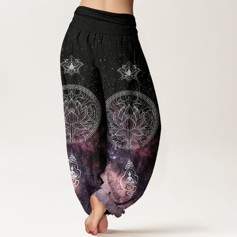 Buddha Stones Cotton Celestial Lotus Mandala Pattern Women's Elastic Waist Harem Pants - image 6