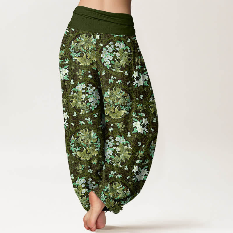 Buddha Stones Pure Cotton Floral Medallion Pattern Women's Elastic Waist Harem Pants - image 9