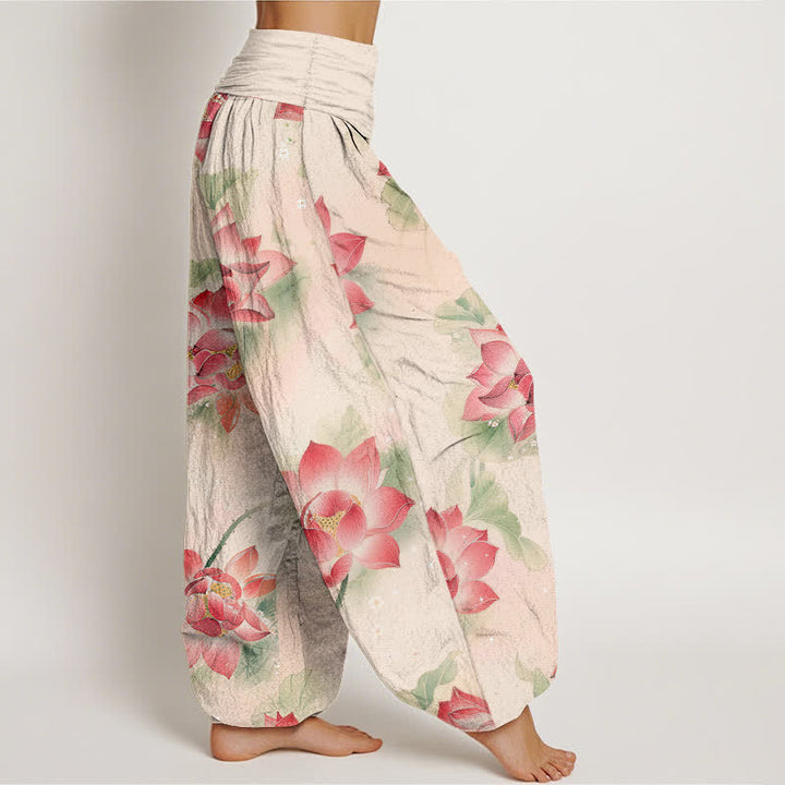 Buddha Stones Cotton Lotus Bloom Pattern Women's Elastic Waist Harem Pants - image 2