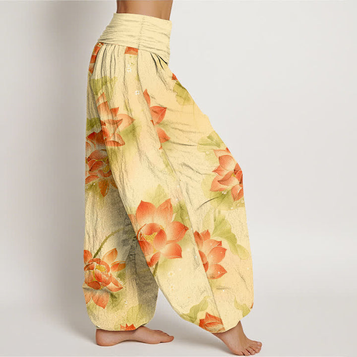 Buddha Stones Cotton Lotus Bloom Pattern Women's Elastic Waist Harem Pants - image 10