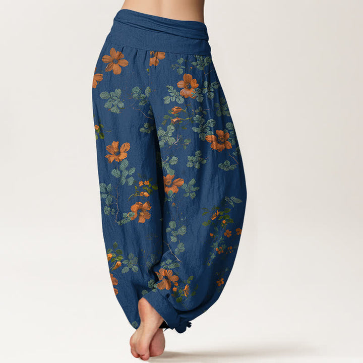 Buddha Stones Cotton Orange Floral Leaf Pattern Women's Elastic Waist Harem Pants - image 6