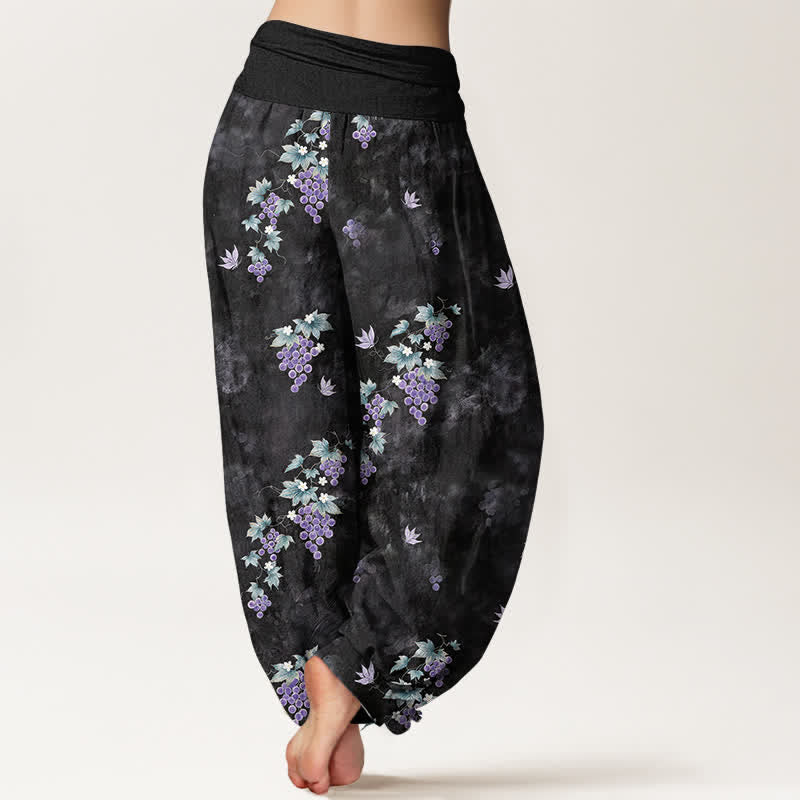 Buddha Stones Cotton Vintage Grape Vine Pattern Women's Elastic Waist Harem Pants - image 1