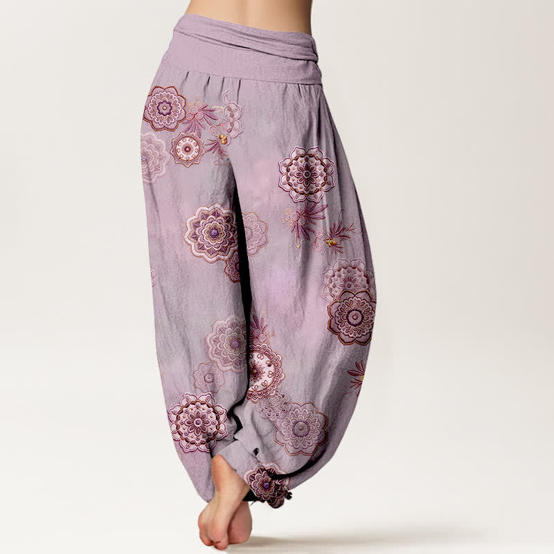 Buddha Stones Pure Cotton Mandala Floral Leaves Pattern Women's Elastic Waist Harem Pants - image 9
