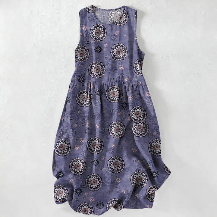 Buddha Stones Summer Casual Boho Mandala Medallion Pattern Women's Summer Sleeveless Midi Dress With Pockets - MediumPurple - US16，UK/AU20，EU48 (3XL) - image 5