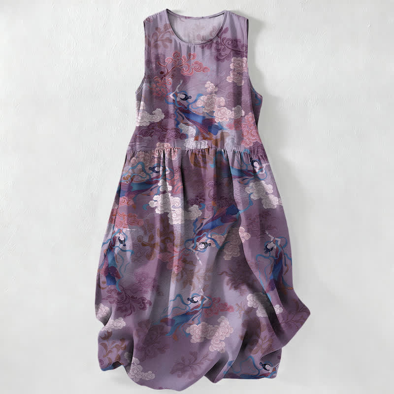Buddha Stones Summer Casual Eastern Cloud Figure Pattern Women's Summer Sleeveless Midi Dress With Pockets - MediumPurple - US16，UK/AU20，EU48 (3XL) - image 4