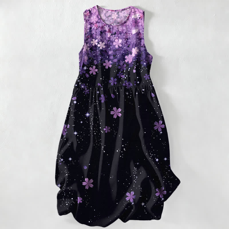 Buddha Stones Summer Casual Cherry Blossom Starlight Pattern Women's Summer Sleeveless Midi Dress With Pockets - Orchid - US16，UK/AU20，EU48 (3XL) - image 5