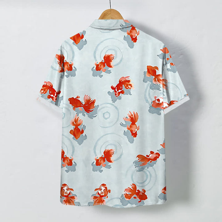 Buddha Stones Red Koi Fish Ripple Pattern Buttons Wrinkle-resistant Men's Short Sleeve Shirt - image 1