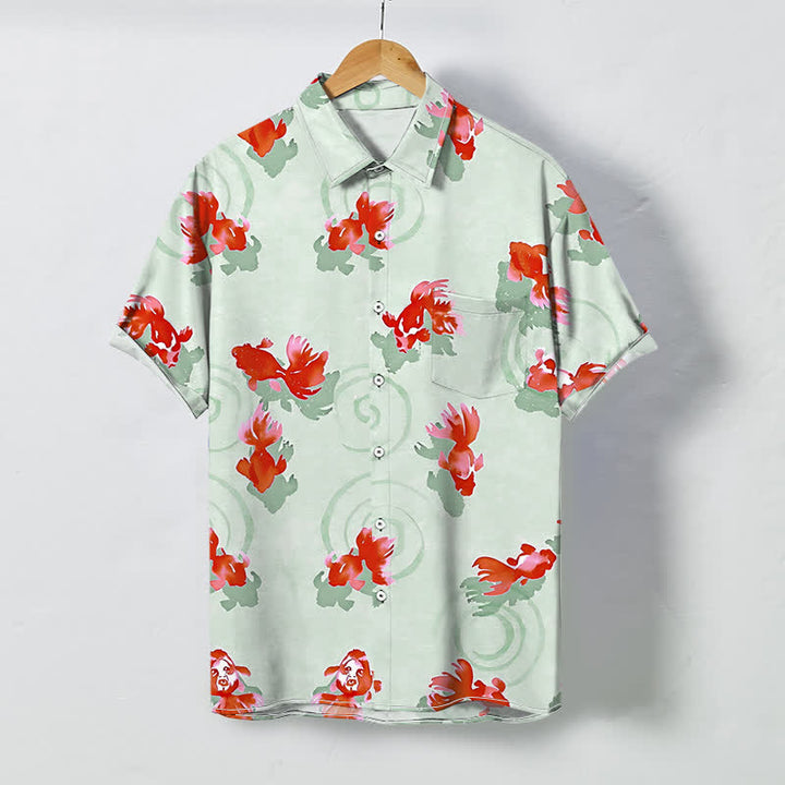 Buddha Stones Red Koi Fish Ripple Pattern Buttons Wrinkle-resistant Men's Short Sleeve Shirt - MintCream - US/UK/AU48，EU58 (4XL) - image 3