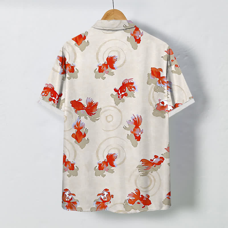 Buddha Stones Red Koi Fish Ripple Pattern Buttons Wrinkle-resistant Men's Short Sleeve Shirt - image 7