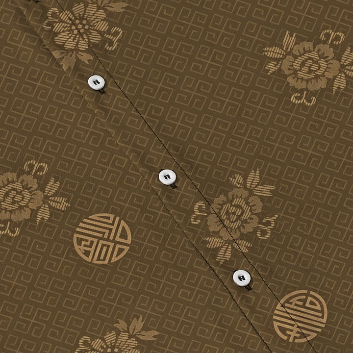 Buddha Stones Geometric Floral Medallion Pattern Buttons Breathable Men's Short Sleeve Shirt - image 3