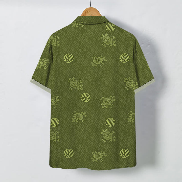 Buddha Stones Geometric Floral Medallion Pattern Buttons Breathable Men's Short Sleeve Shirt - image 6