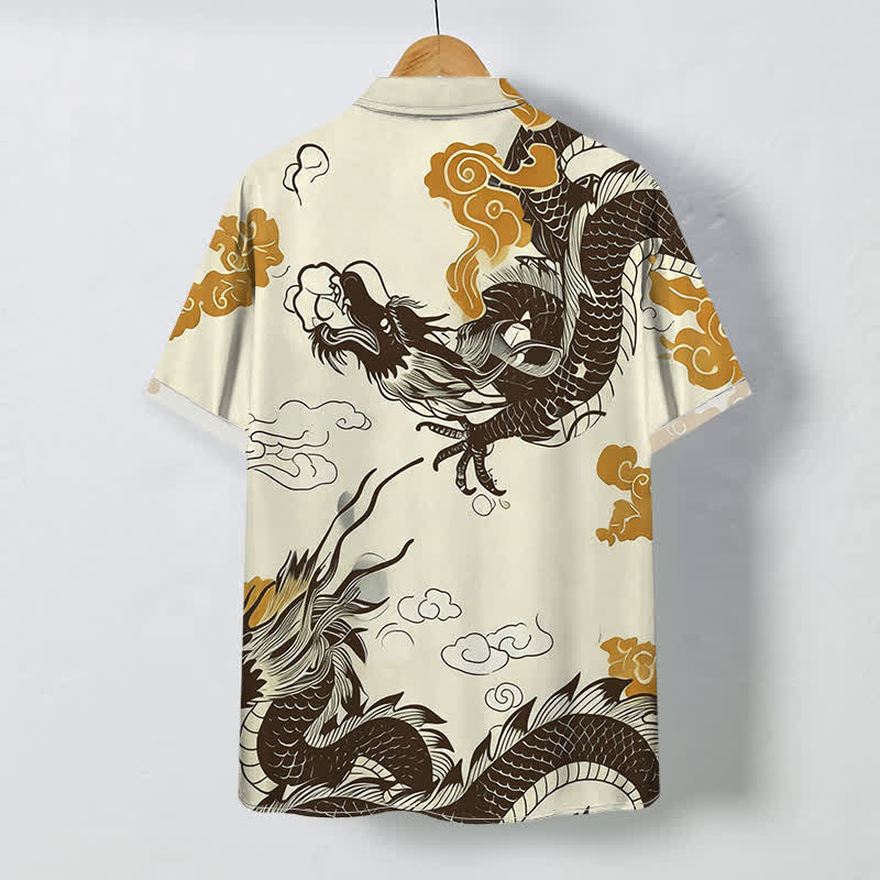 Buddha Stones Oriental Dragon Cloud Pattern Buttons Wrinkle-resistant Men's Short Sleeve Shirt - image 1