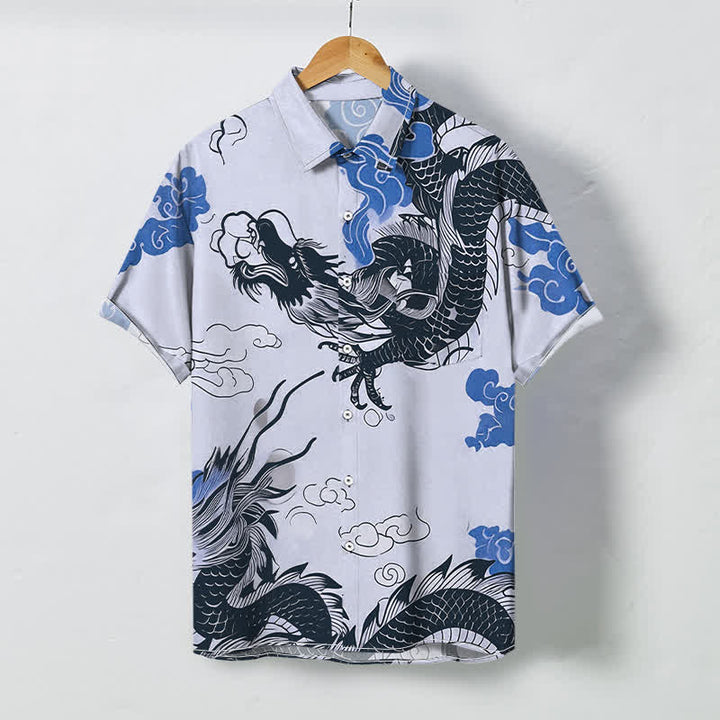 Buddha Stones Oriental Dragon Cloud Pattern Buttons Wrinkle-resistant Men's Short Sleeve Shirt - LightSteelBlue - US/UK/AU48，EU58 (4XL) - image 3