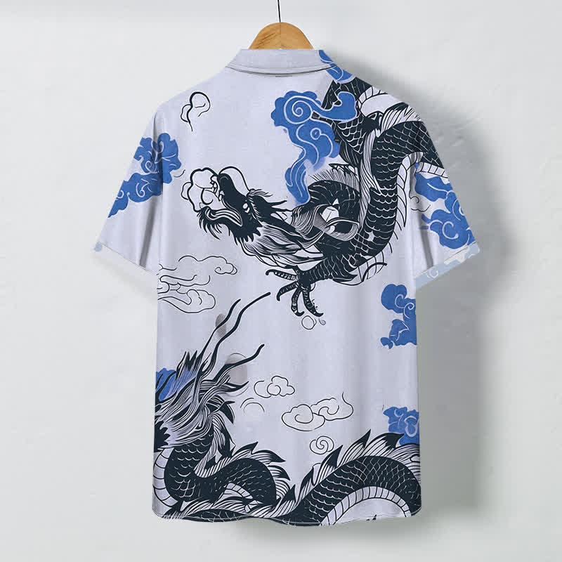 Buddha Stones Oriental Dragon Cloud Pattern Buttons Wrinkle-resistant Men's Short Sleeve Shirt - image 4