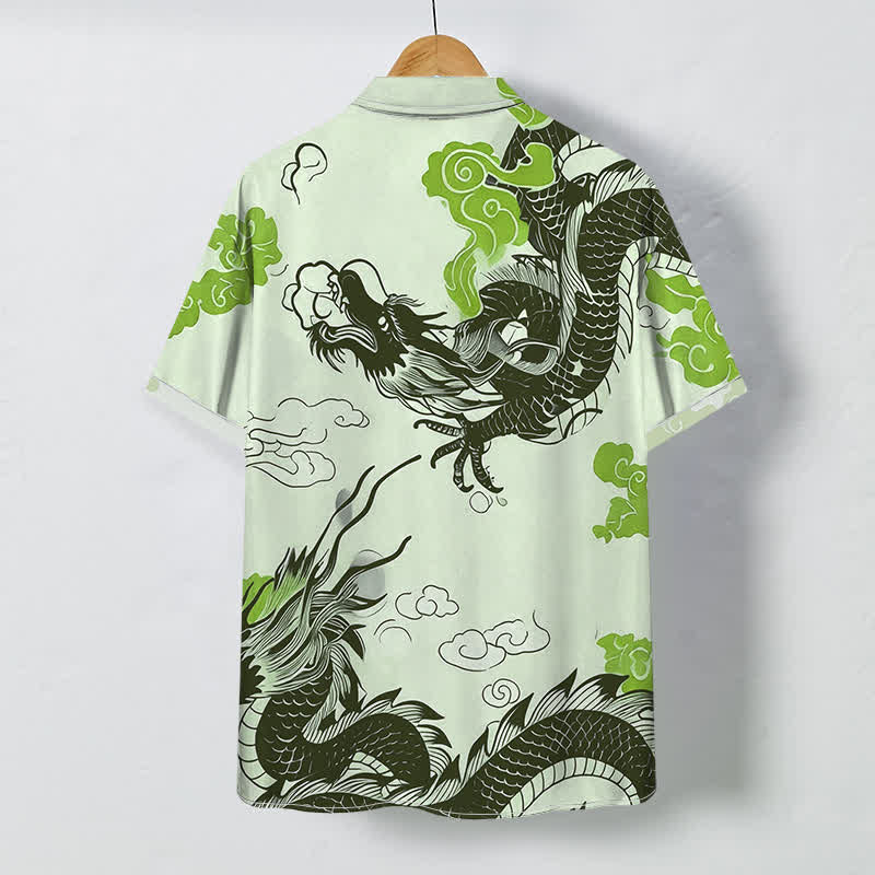 Buddha Stones Oriental Dragon Cloud Pattern Buttons Wrinkle-resistant Men's Short Sleeve Shirt - image 7