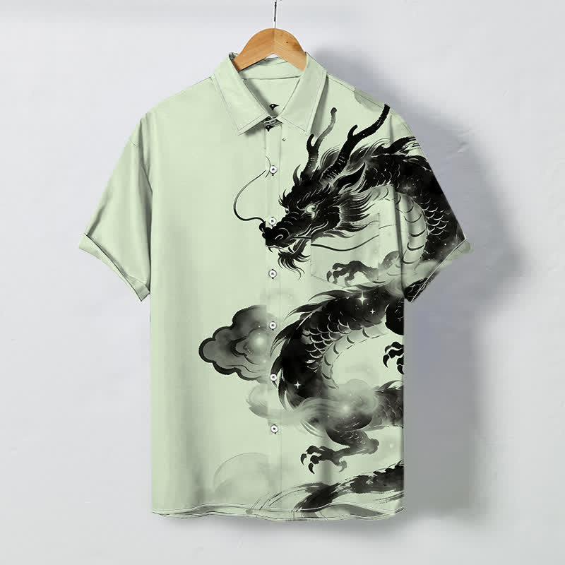 Buddha Stones Ink Dragon Cloud Pattern Buttons Wrinkle-resistant Men's Short Sleeve Shirt - Honeydew - US/UK/AU48，EU58 (4XL) - image 6