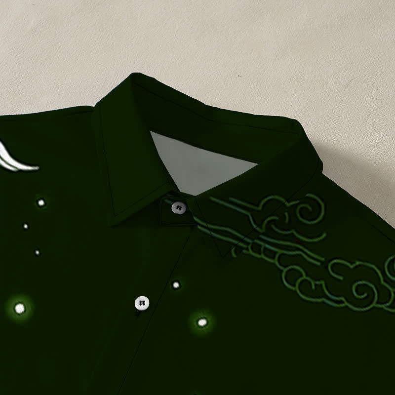 Buddha Stones Flying Crane Cloudwave Pattern Buttons Wrinkle-resistant Men's Short Sleeve Shirt - image 7