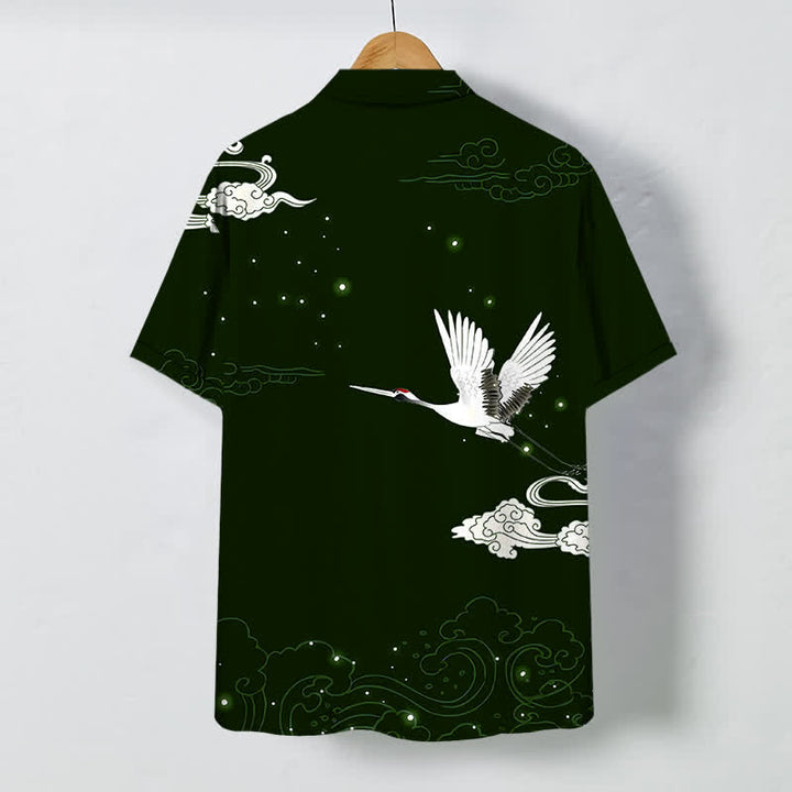 Buddha Stones Flying Crane Cloudwave Pattern Buttons Wrinkle-resistant Men's Short Sleeve Shirt - image 6
