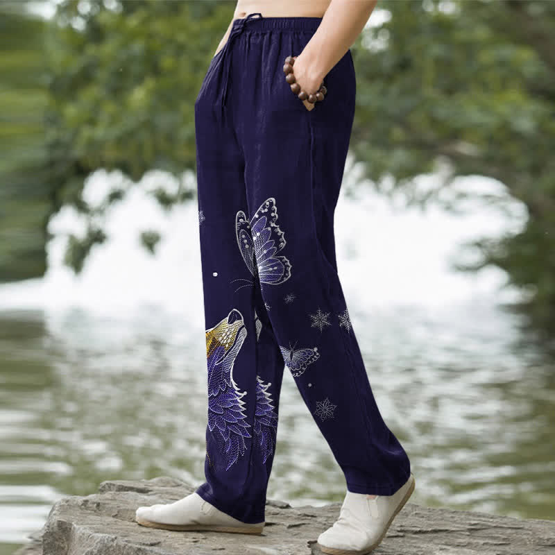 Buddha Stones Cotton Butterfly Fox Pattern Men's Tapered Pants With Pockets - image 7