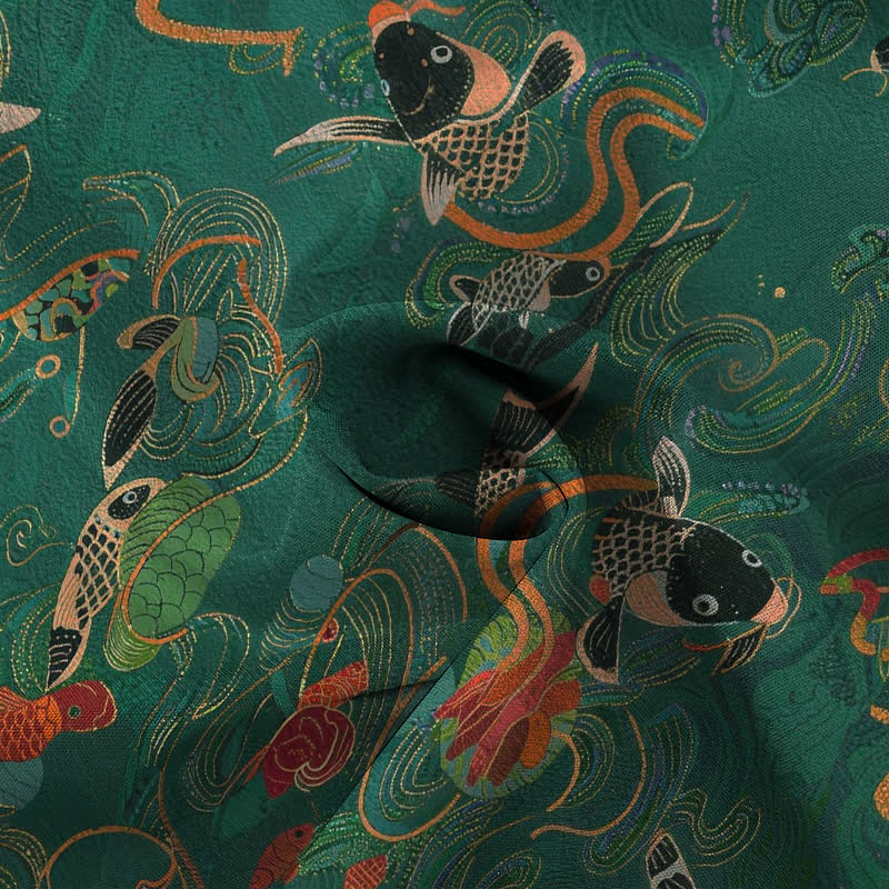 Buddha Stones Koi Fish Wave Clouds Pattern Buttons Breathable Men's Short Sleeve Shirt - image 4
