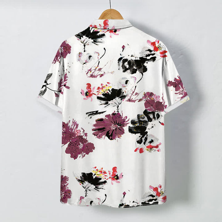 Buddha Stones Watercolor Floral Pattern Buttons Breathable Men's Short Sleeve Shirt - image 1