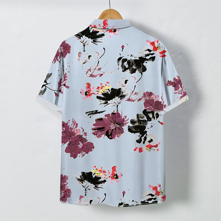 Buddha Stones Watercolor Floral Pattern Buttons Breathable Men's Short Sleeve Shirt - image 4