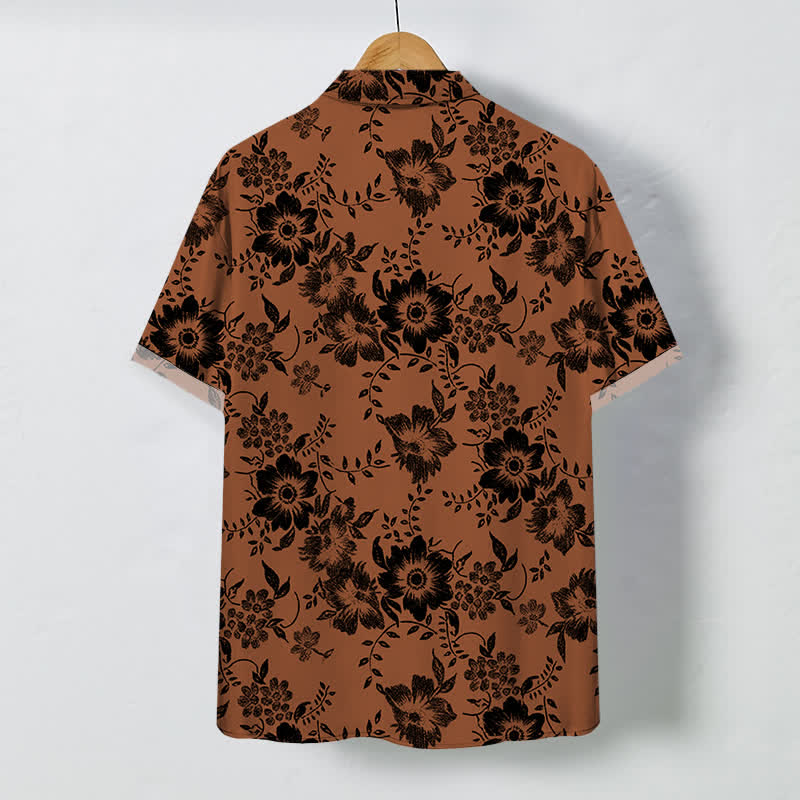 Buddha Stones Black Floral Pattern Buttons Wrinkle-resistant Men's Short Sleeve Shirt - image 1