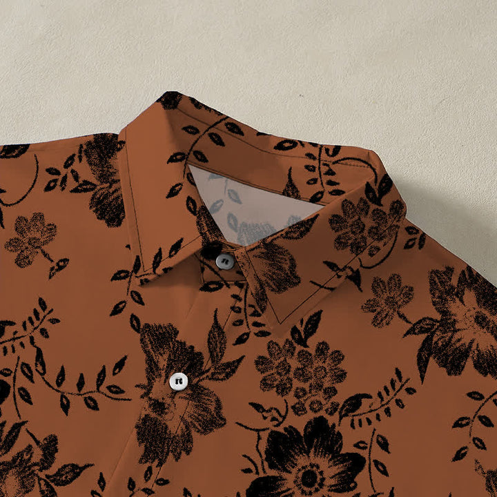 Buddha Stones Black Floral Pattern Buttons Wrinkle-resistant Men's Short Sleeve Shirt - image 2