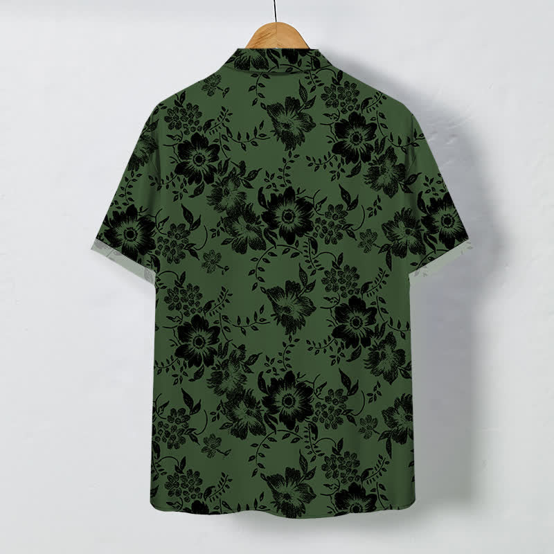 Buddha Stones Black Floral Pattern Buttons Wrinkle-resistant Men's Short Sleeve Shirt - image 6