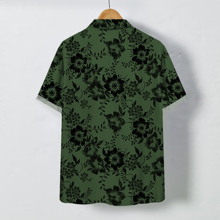 Buddha Stones Black Floral Pattern Buttons Wrinkle-resistant Men's Short Sleeve Shirt - image 6