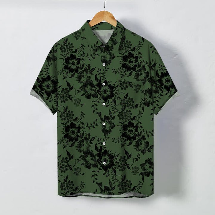 Buddha Stones Black Floral Pattern Buttons Wrinkle-resistant Men's Short Sleeve Shirt - DarkGreen - US/UK/AU48，EU58 (4XL) - image 5